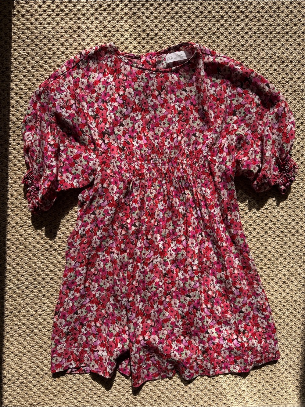 Zara Girls Liberty print Pink Floral Smocked Puff Sleeve dress size 8